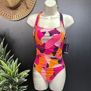 Nautica combination print square neck,cross back scoop,adjust strap,padded 1 pc